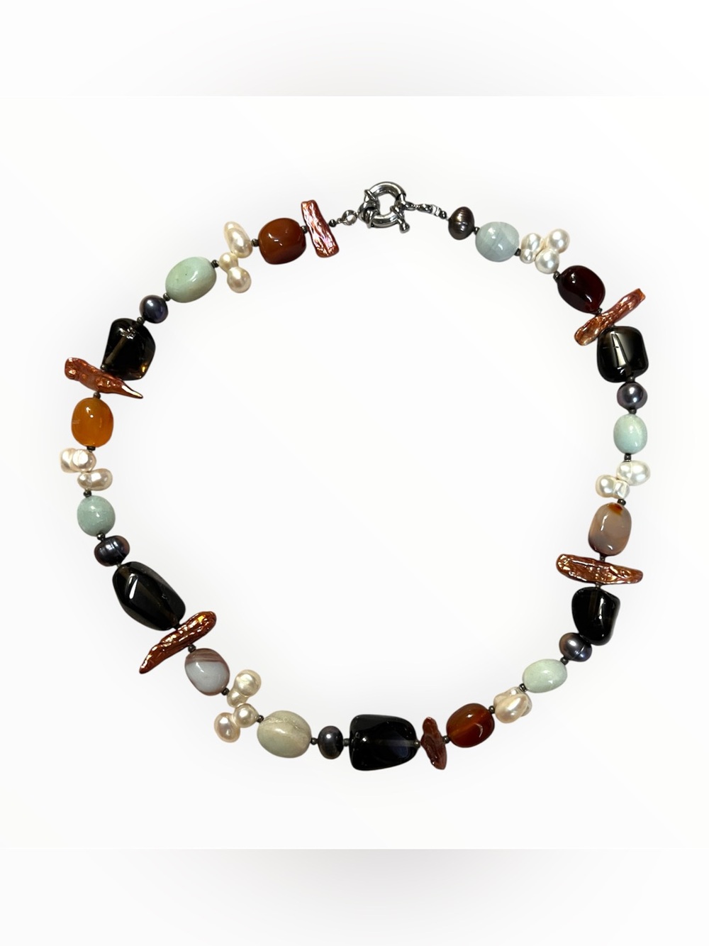 Handcrafted Multicolor Gemstone & Pearl Necklace